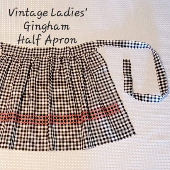 Vintage Hand-Made Gingham Cotton Half-Apron - Picture 2 of 2